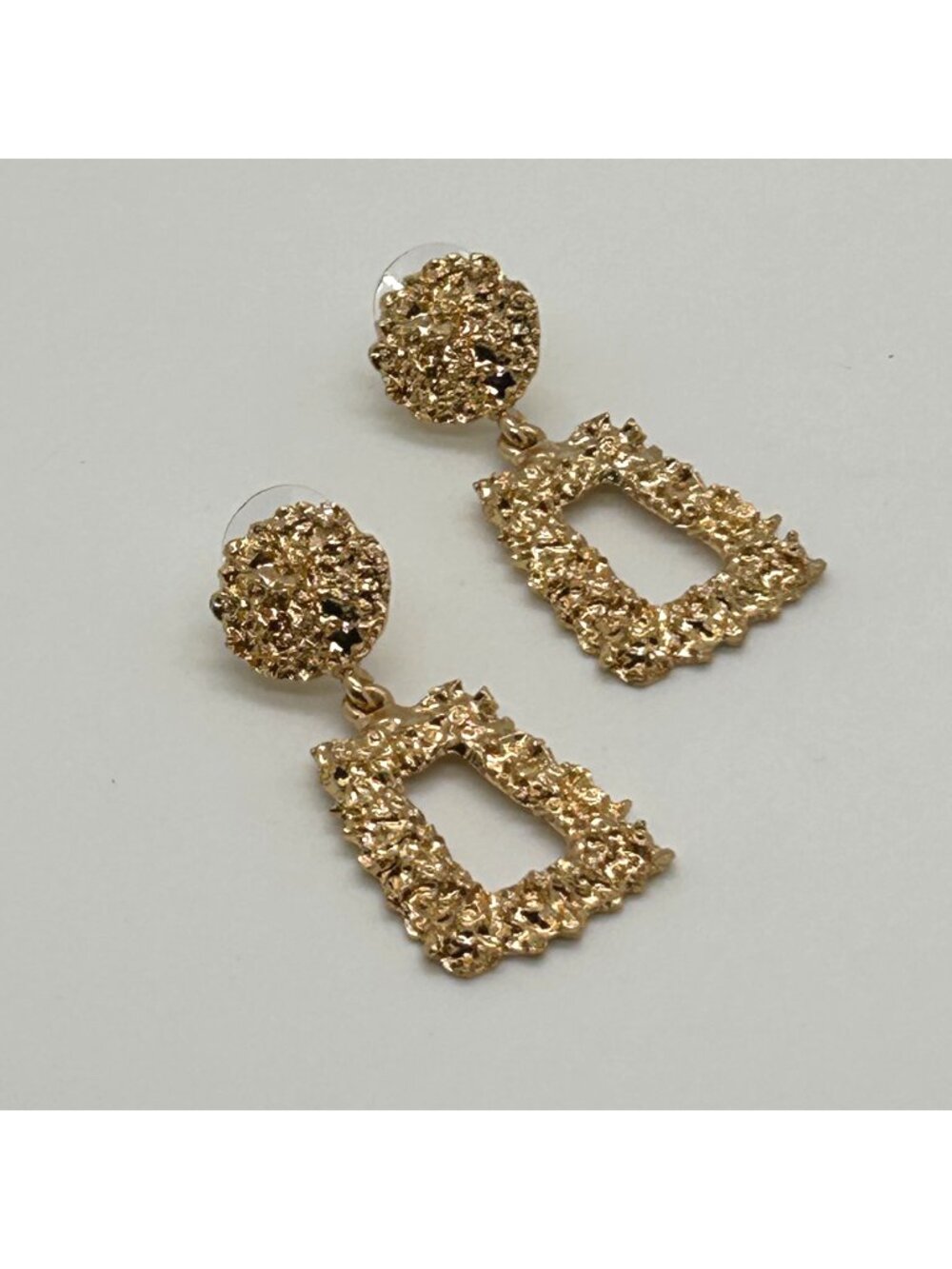 Gold tone Textured Drop Earrings Dangle Geometric Modernist Chandelier Statement